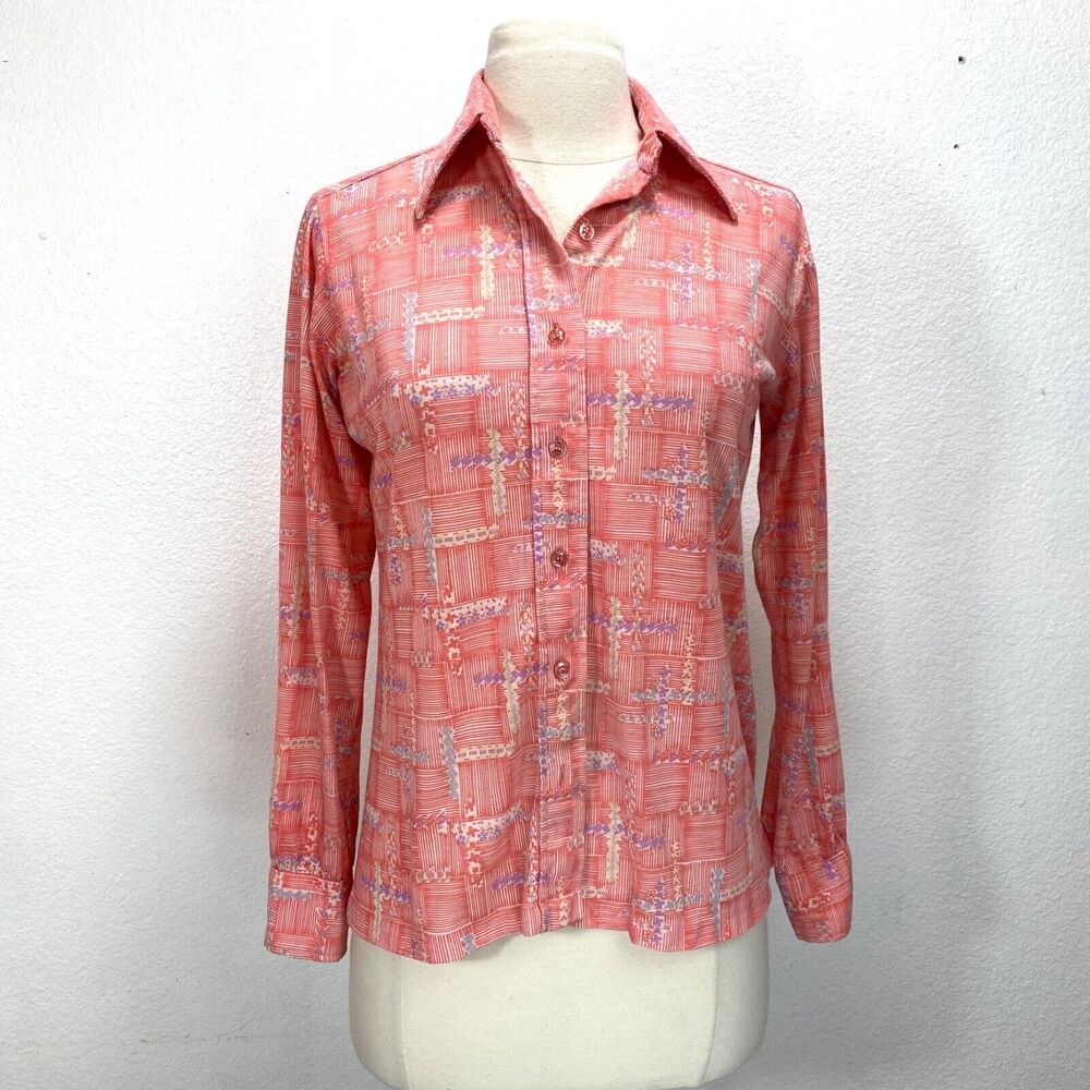 Vintage 70s It's Gailord Blouse Small Orange Knit Shirt Boho Peasant Country